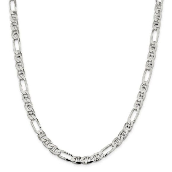 Mens 7.5mm Sterling Silver Solid Figaro Anchor Chain Necklace, 20 Inch